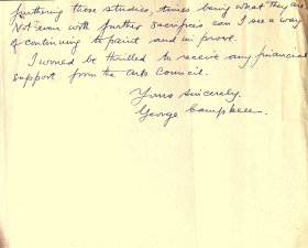 Letter (handwritten) from George Campbell to the Arts Council (page 2)